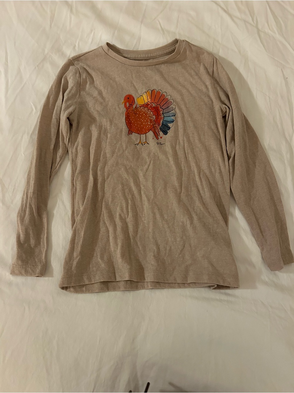Crewcuts Tan Long-Sleeve Tee with Colorful Turkey Graphic